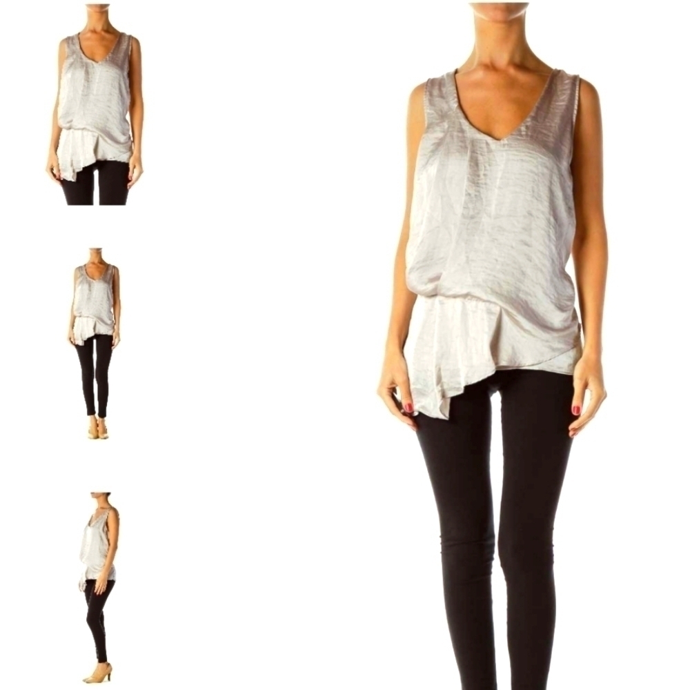 Beige Satin Sheen Asymmetric Blouse by Melanie Lynn